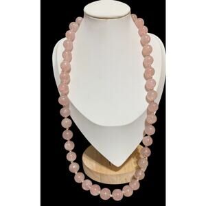 Chinese Pink Rose Quartz Bead Antique Silver Floral Clasp Vintage Necklace
